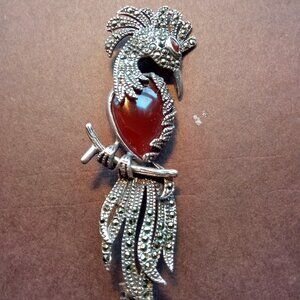 Marcasite, Carnelian & Silver Pin